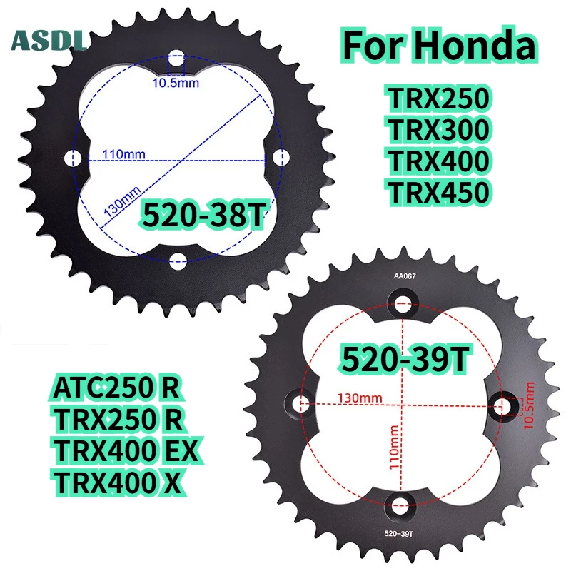 

Motorcycle Rear Sprocket 520 38T 39T For Honda TRX250 TRX300 93-08 TRX400 09-14 TRX450 04-14 TRX250R ATC250R TRX400EX Sportrax