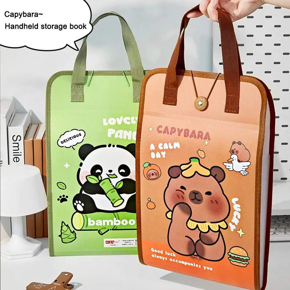 Cartoon Capibara A4 File Folder 13-Layer Expanding Waterproof Vertical Hand-held Bag Large Capacity Data Sorting Storage Bag