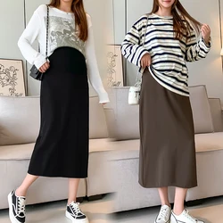 Spring Summer OL Business Maternity Skirts Back Splits Straight Elastic Waist Belly Clothes for Pregnant Women Casual Pregnancy