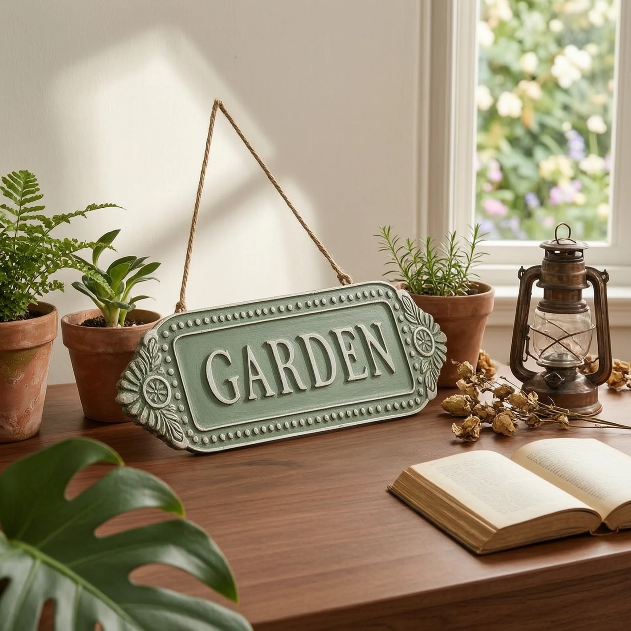 Wooden Sign with Raised Lettering Vintage Hanging Plaque Wall Decor Weathered Natural for Gardeners, Garden, Patio