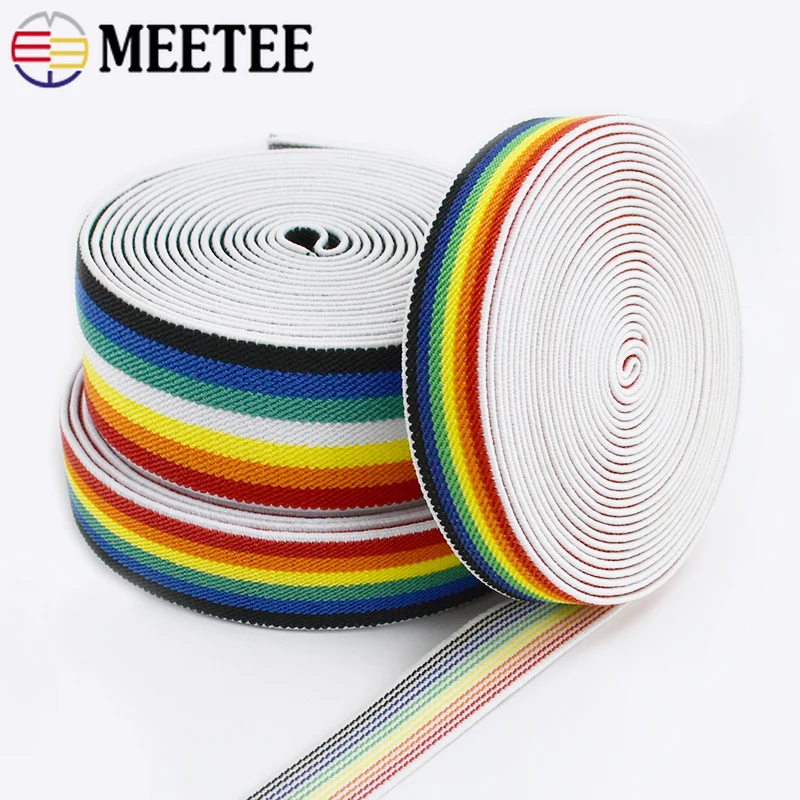 

5/10Meters Meetee 20/25/38mm Stripe Elastic Band Soft Skin Sewing Colored Bands Underwear Pants Webbing Ribbon Bias Binding Tape