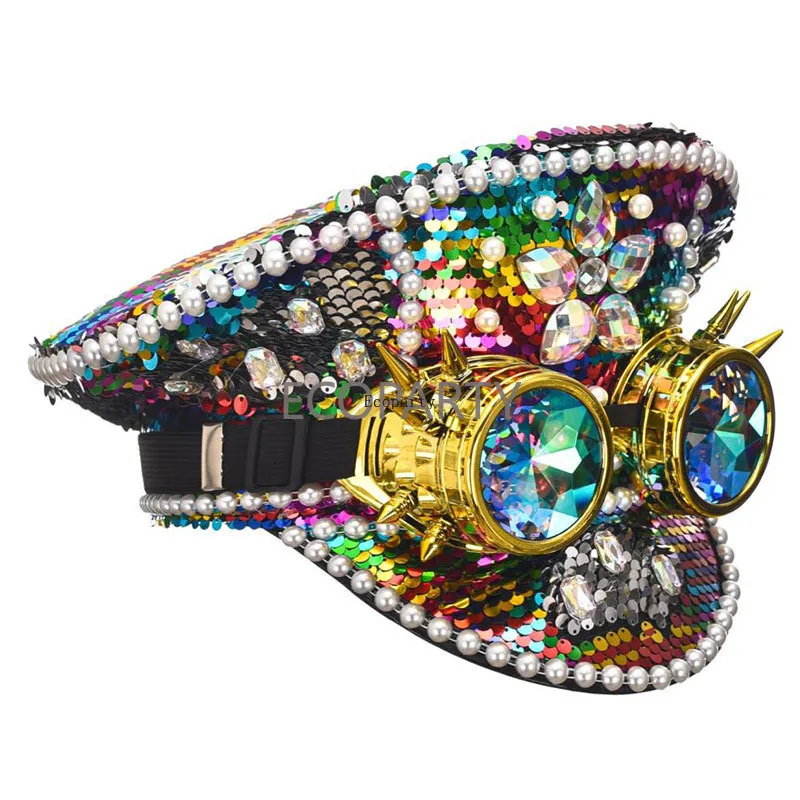 Rainbow Pride Burning Man Sequins Gemstone Festival Costume Hat Mardi Gras Ecoparty Kawaii Hat Lolita Accessories Cosplay Anime