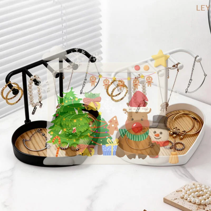 Fashion Portable Jewelry Display Rack Earrings Necklaces Storage Rack Key Organizer With Wooden Base Hanging Holder Girl Gift