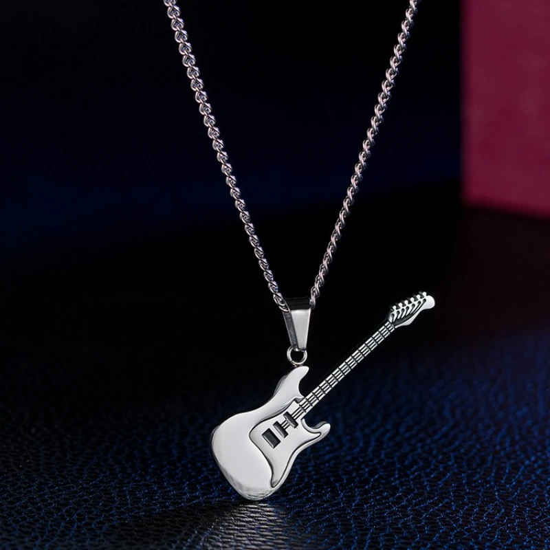 Gitarre Instrument Anhänger Titan Stahl Männer Frauen Personalisierte Mode Halsketten Boutique Schmuck Musik Party Geburtstag Geschenk – Detail 5