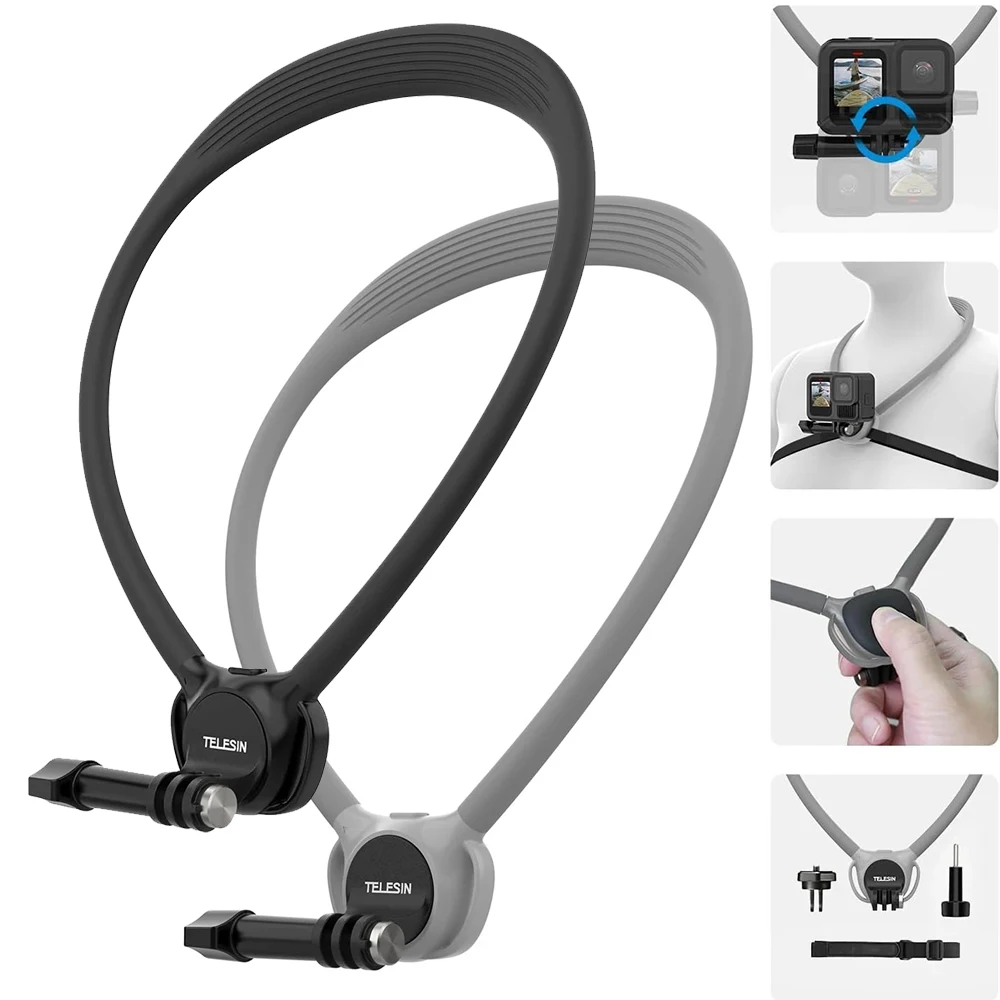 

TELESIN Neck Hold Mount Chest Strap for Hands-Free POV Vlogging, for GoPro Hero 13/12/11/10/9, Insta 360 Pro DJI DJI Action 5pro