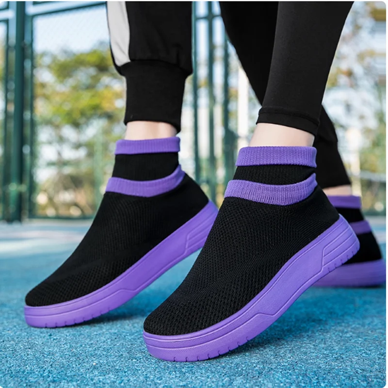 Spring and autumn women's elastic stockings shoes, fashionable and casual one-piece style, romantic mesh shoes for couples 35-45