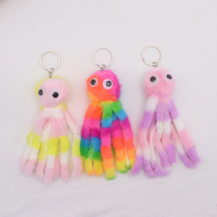 Colourful Octopus Keychain Student Cute Bag Pendant Plush Car Key Chain Cartoon Plush Doll Key Backpack Pendant Gift Keyring