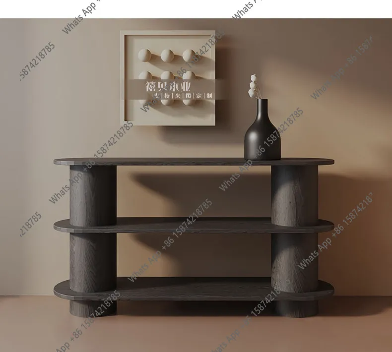 

h solid wood Medieval log wind entry foyer porch end view table hotel lobby case table designer model