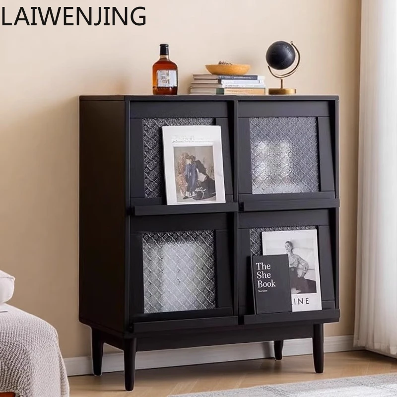 

HLZ solid wood bookcase living room combination locker retro black sofa storage display case magazine locker