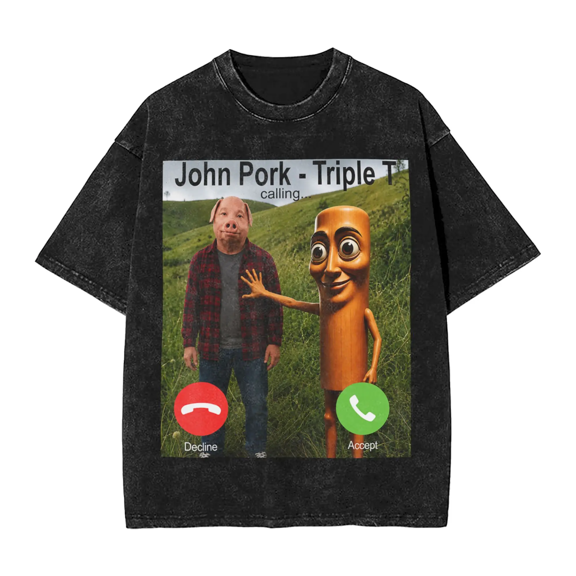 John Pork Triple T Calling Funny Viral Meme Brainrot T Shirt Men Cotton Leisure T-Shirts Round Neck  Tees Short Sleeve Clothes