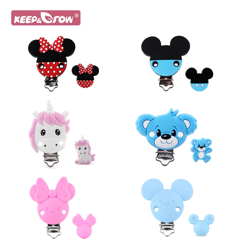 2pcs/lot Baby Silicone Clip Cartoon Animal Pacifier Clip Beads Food Grade Silicone Pacifier Chain Accessories Teething Gifts