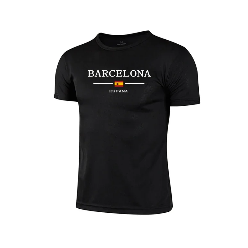 Barcelona Hot Sale Men's Summer Sports T-shirt High Quality Breathable Quickdry Tee Male Versatile Marathon Fitness Football Top