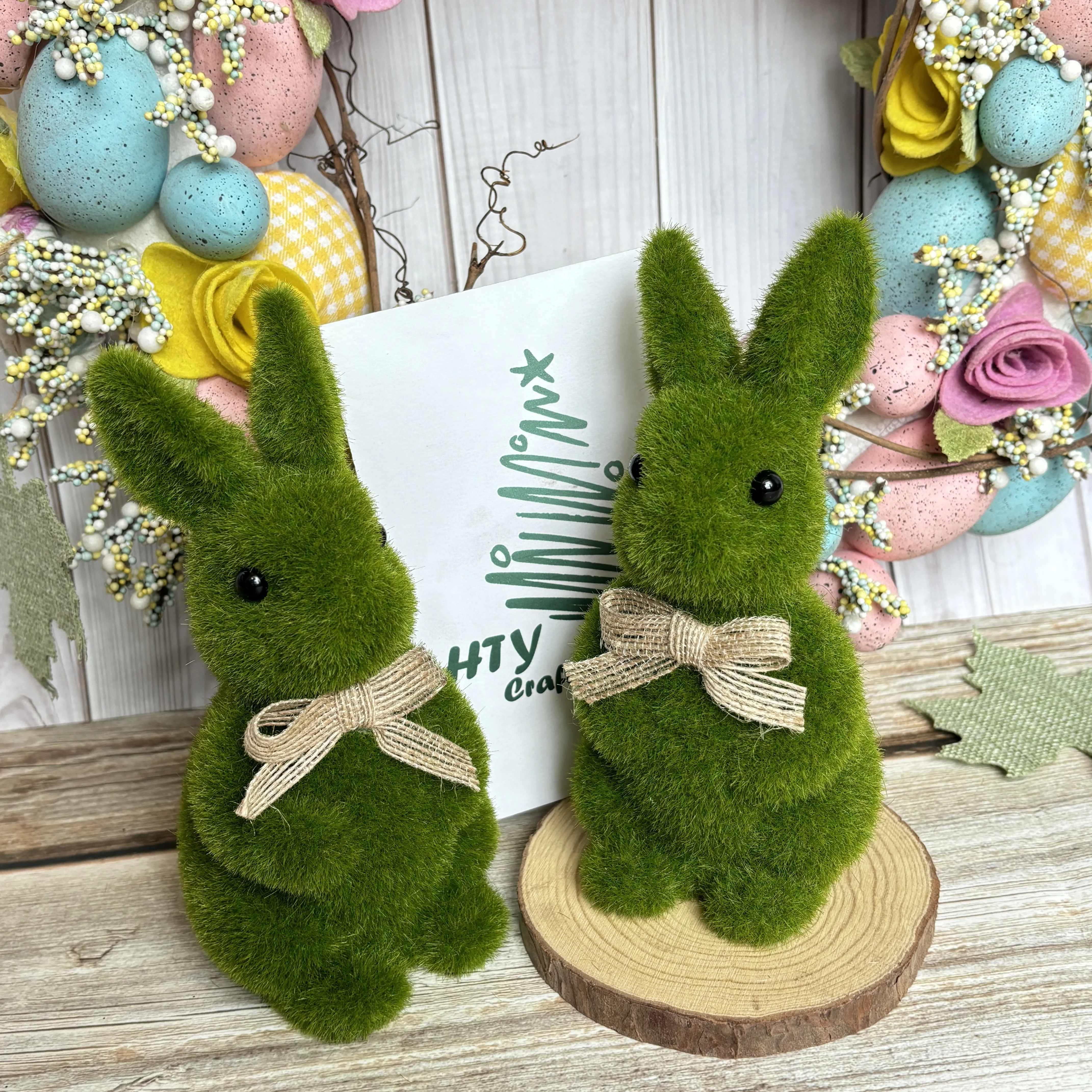 Flocking Simulation Moss Bunny Decoration, Holiday Ornament