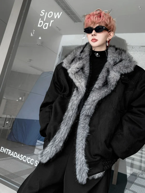 

Мужская хлопковая куртка Thiened, осень-зима, новое свободное теплое замшевое пальто с меховым внешним слоем, молодежная модная повседневная одежда