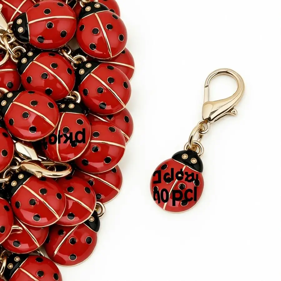 1/5/10/20/50/100pcs 30-Pack Enamel Ladybug Key Charms, Red Background with Black Spots Cartoon Design. Ladybugs Symbolize Luck A