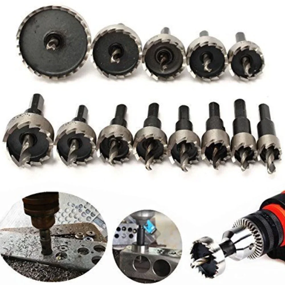 Krachtige 13Pcs Carbide Tip HSS Drills Bit Hole Saw Set Stainless Steel Metal Alloy 16-53mm