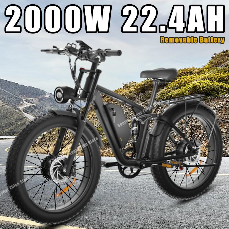 Full Suspension Electric Bike Mountain Ebike 48V22.4Ah 2000W High Speed Dual Motor 26 Inch Fat Tire Off-road Electric Bicycle