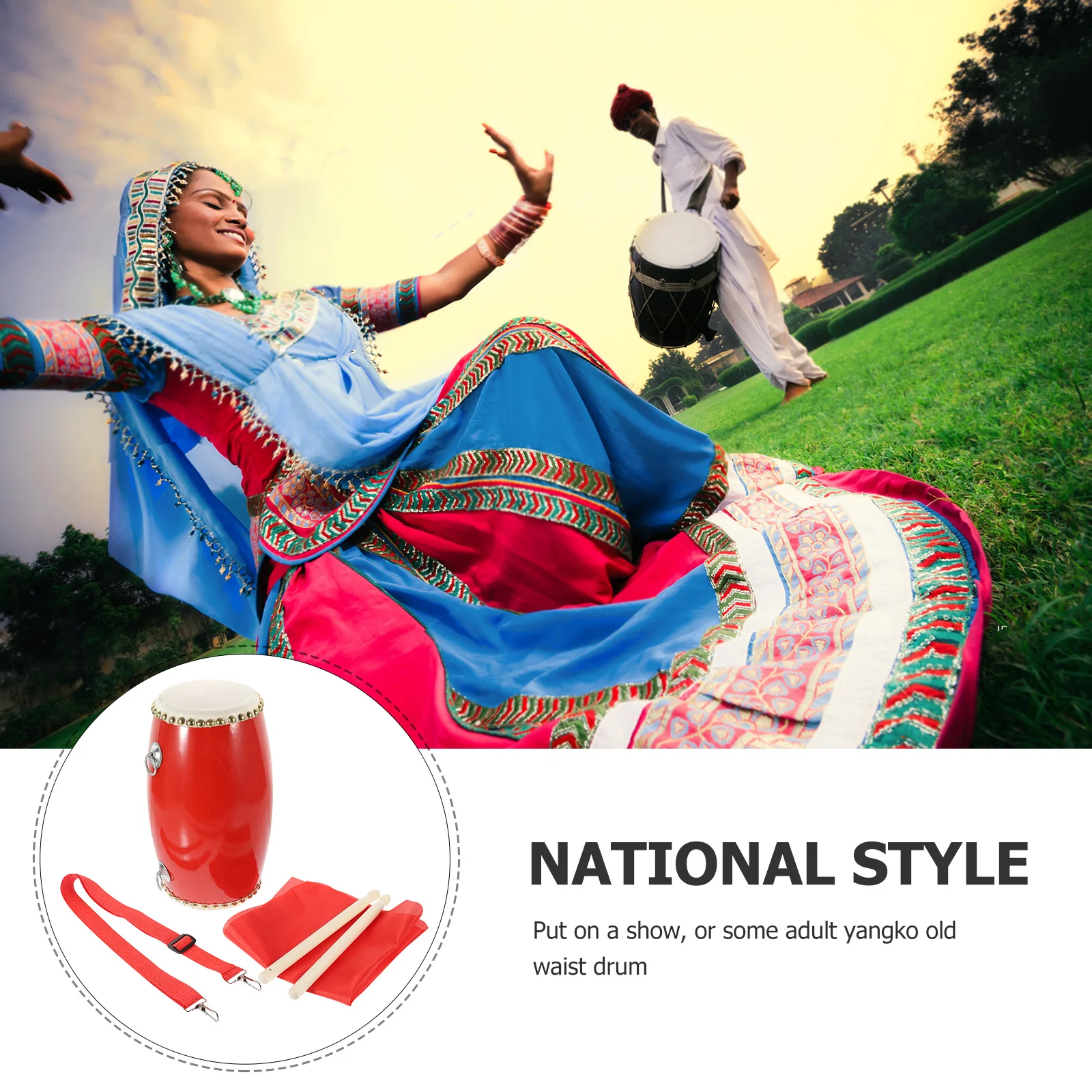 

1 Set Chinese Style Waist Drum Cowhide Pvc Durable Portable Percussion Instrument For Performance Celebration Dance Adults