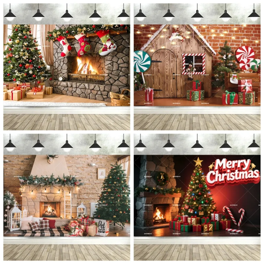 

Christmas Tree Socks Theme Photography Background, Merry Christmas Family Party Decoration Banner Photography Background Props