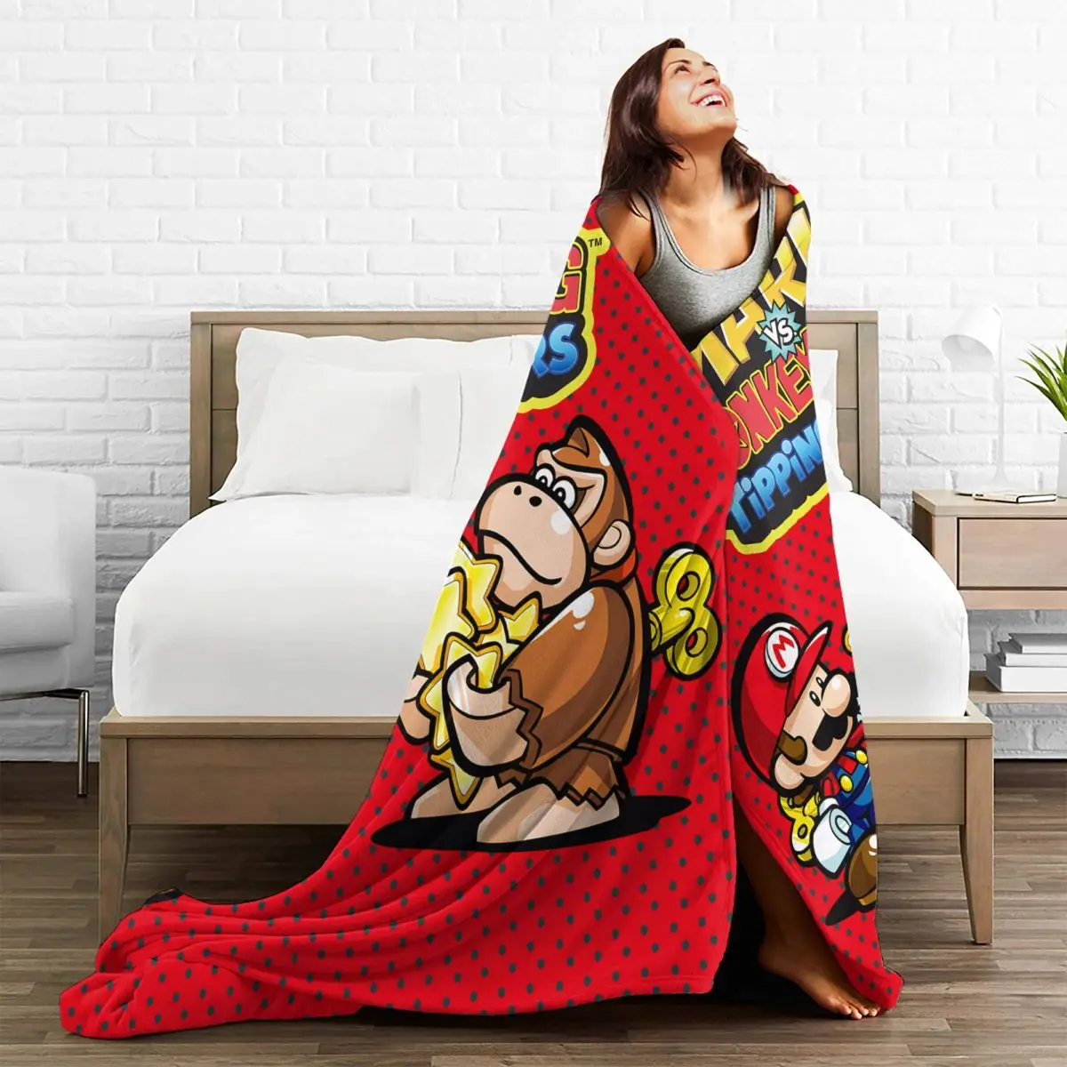 Mario Vs Donkey Kong Blanket Airplane Travel Flannel Throw Blanket For Bedroom Warm Soft Custom DIY Quality Bedspread Gift Idea