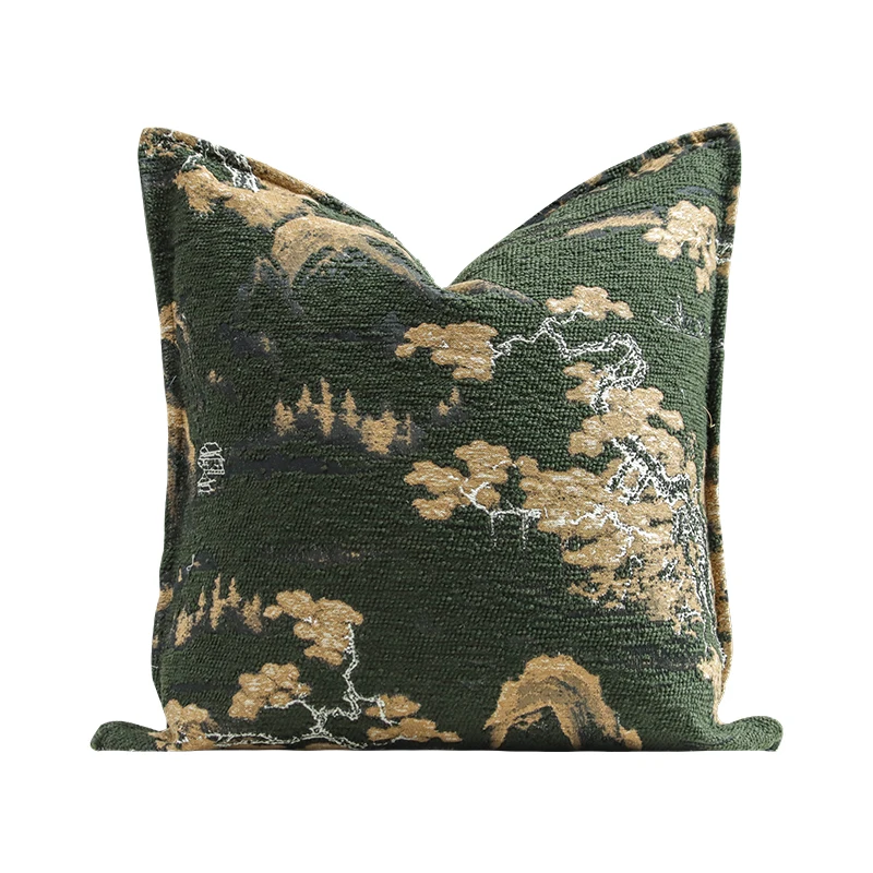 Green Embroidery Pillow Chinese Retro Cushion Case Luxury Simple Decorative Pillow Cover For Sofa Chair Home Decorations