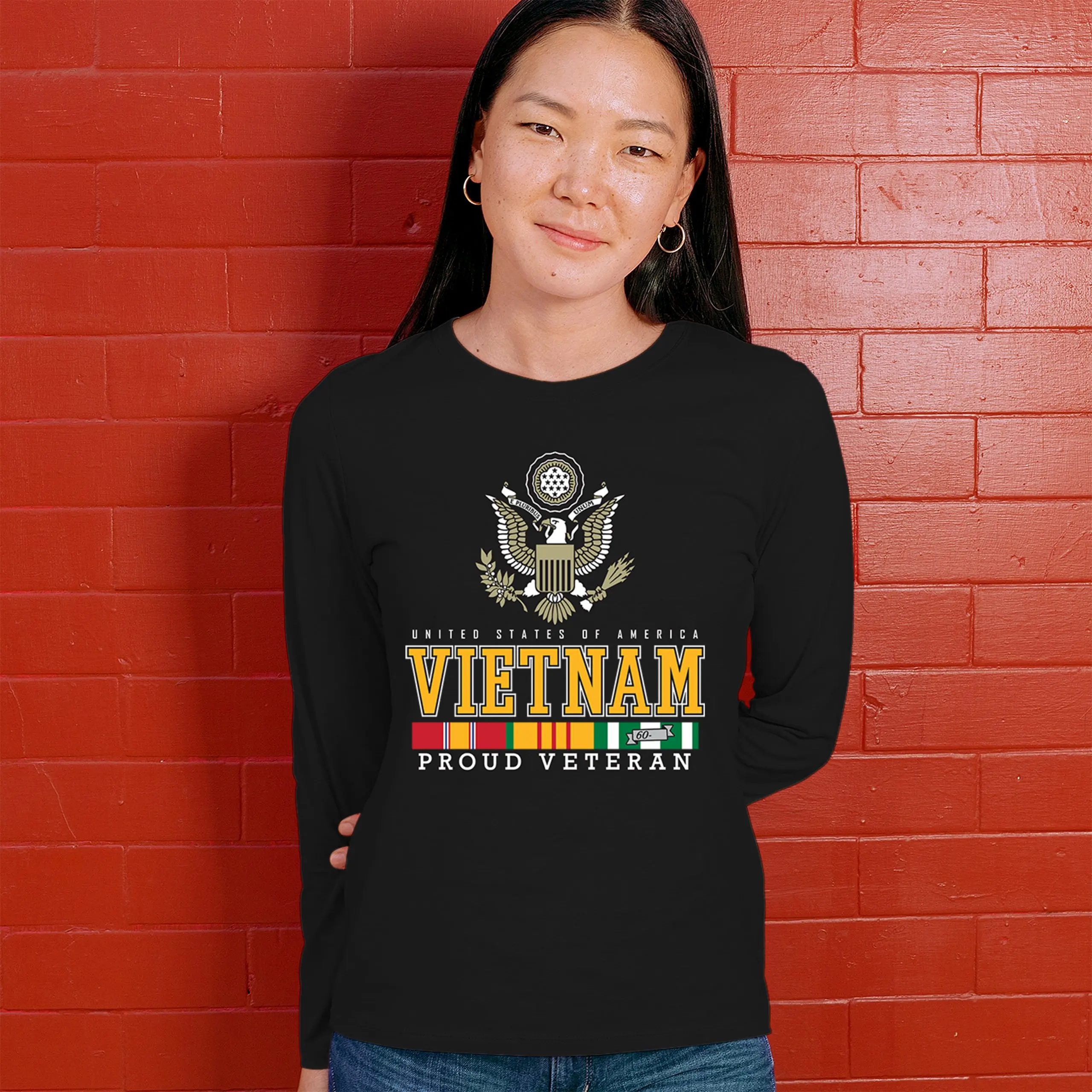 Vietnam War Proud Veteran Women's Long Sleeve T-shirt American Army Vet DD 214