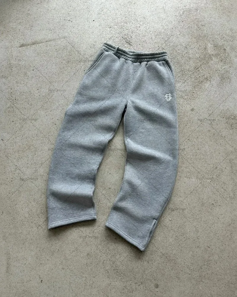 2025 الهيب هوب عادية خمر العلامة التجارية العصرية المتضخم Sweatpants النساء Harajuku الشارع الشهير Y2K فضفاض مستقيم بنطال ذو قصة أرجل واسعة الرجال #4