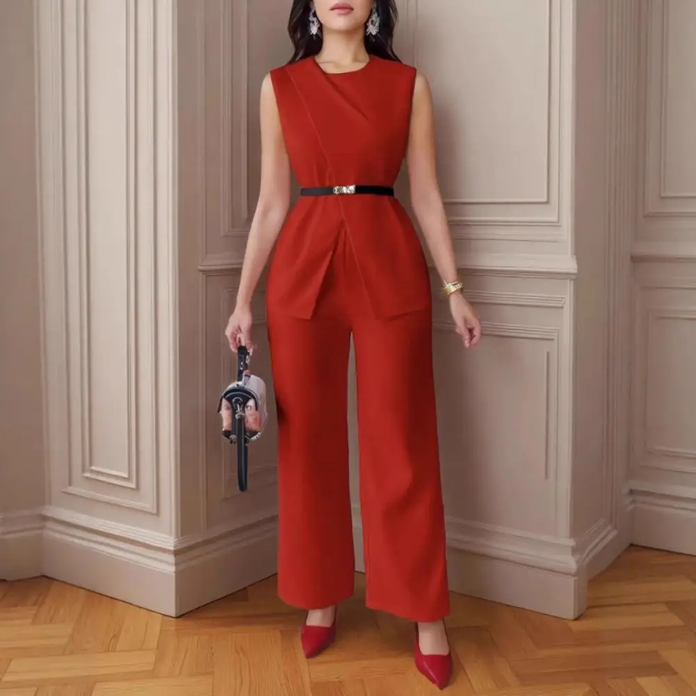 2025 Elegant Sleeveless Women Blazer Vest Suits V Neck Office Tanks Female Crop Top Wide Pants Sets OL
