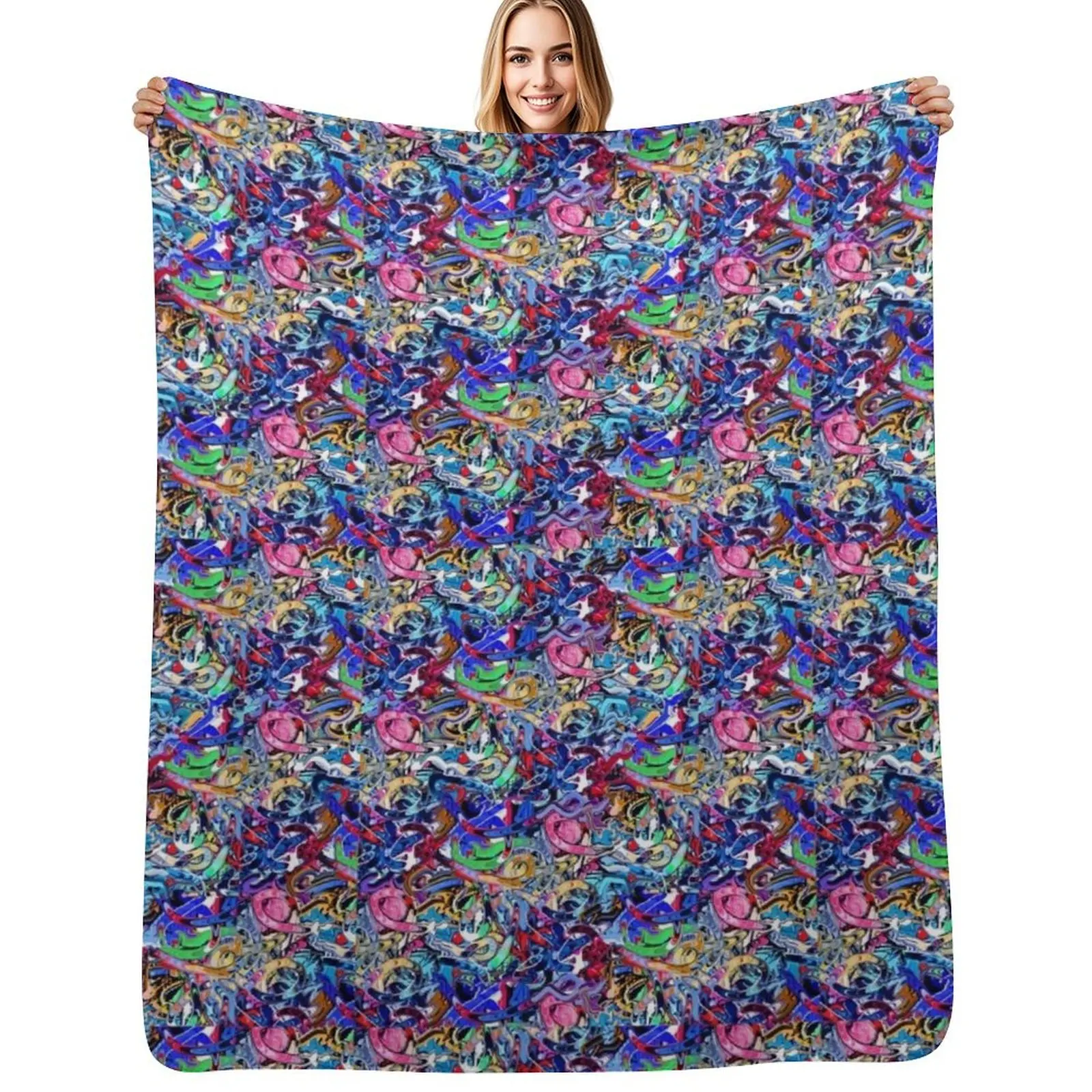 Colorful Graffiti Throw Blanket Multi Use Warm Blanket for Living Room Bedroom