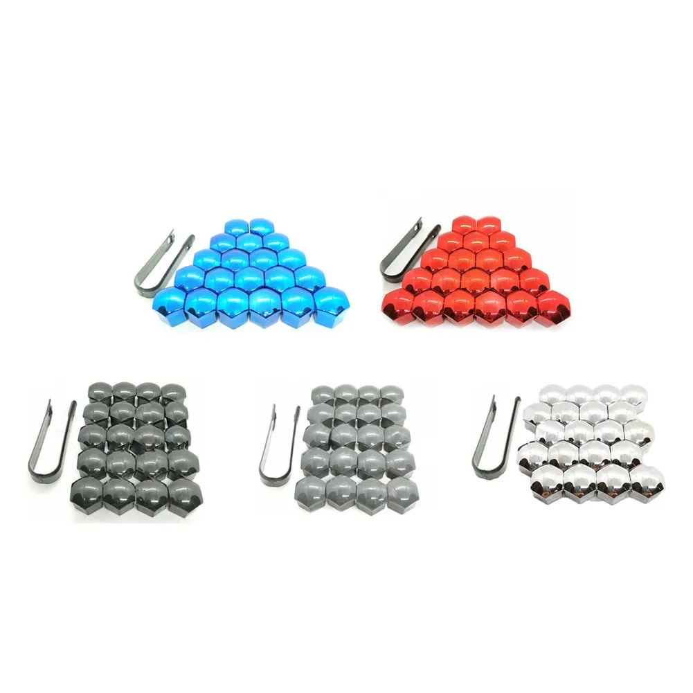 20pcs Car Wheel Nut Cap Protection Covers Anti-Rust Auto Tire Bolt Gray, Silver, Red 17mm Head Wheel Screws With Removing Clip