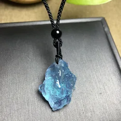 Natural Raw Aquamarine Blue Crystal Pendant Healing Reiki Amulet Women Men Necklace Gifts