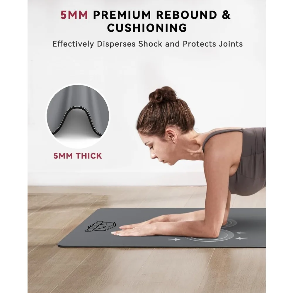 سجادة يوجا كبيرة مقاس 72 × 30 - بساط تمرين غير قابل للانزلاق بطبقة مزدوجة سميكة 5 مم مع امتصاص عالي للصدمات وجزء سفلي مطاطي للاستقرار