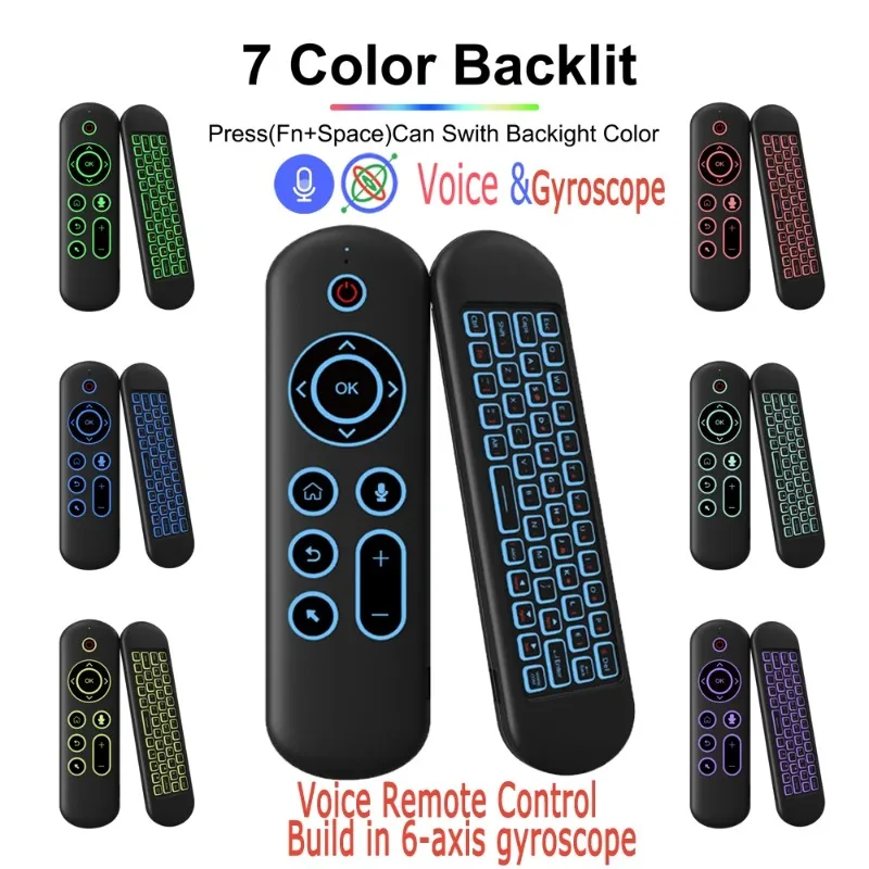 Remote control air mouse voice gyroscope 7 color backlit mini keyboard dual mode 2.4G BT5.2 wireless for android smart tv box pc