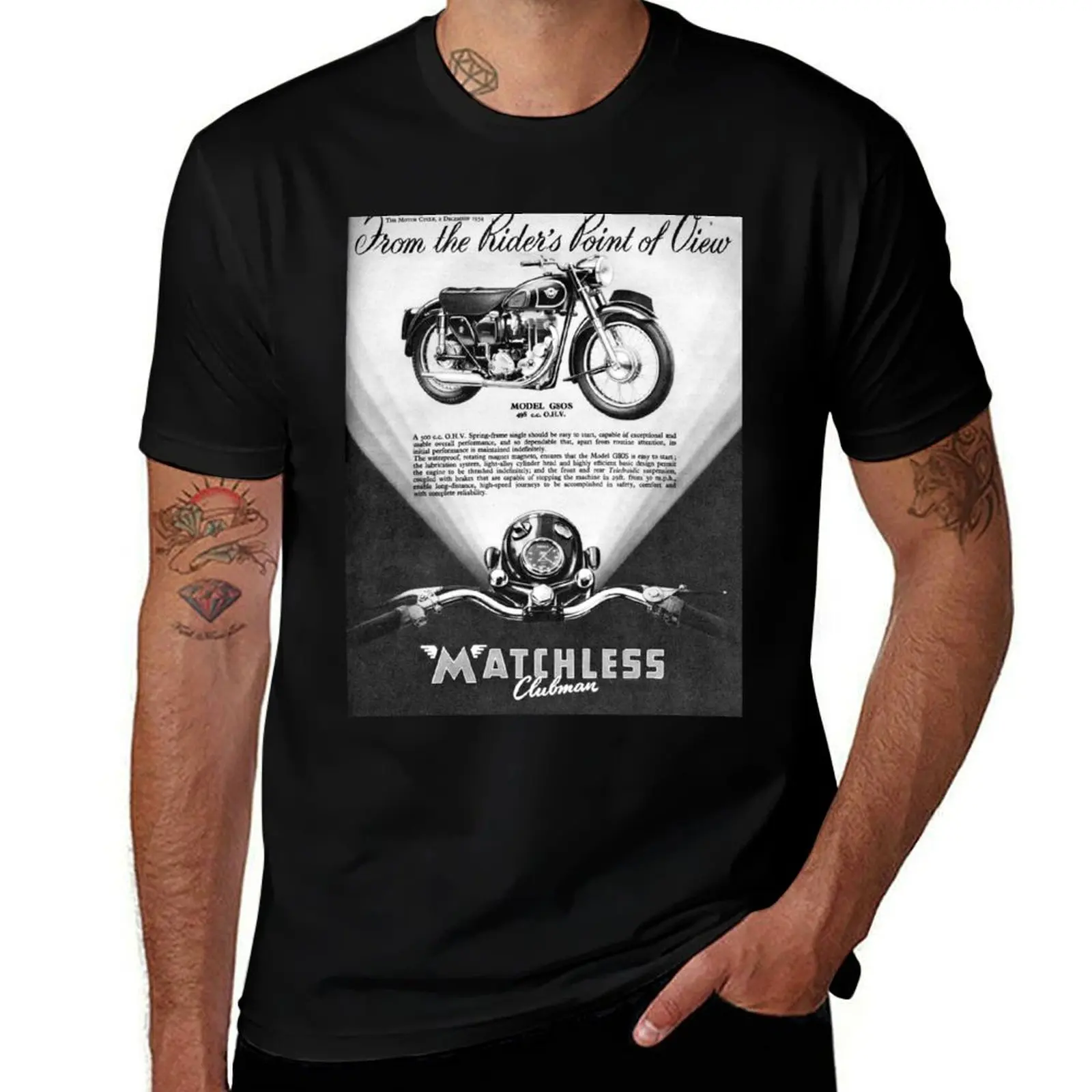 1954 Matchless Motorcycle advert T-Shirt Fashion Graphic Tee for Men T-Shirt