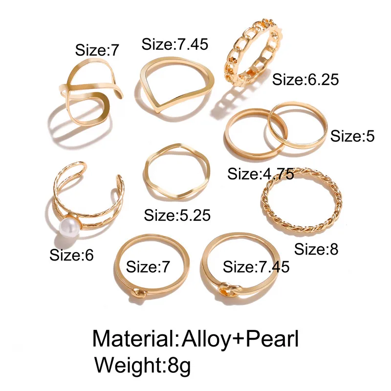 Vintage 10Pcs/set Gold Color Rings Set for Women Simple Boho Geometric Round Circle Finger Knuckle Ring Fashion Jewelry 2021