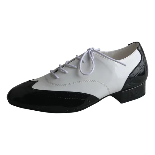Venus Lure-zapatos de baile personalizados en blanco y negro para hombre, suela suave de ante de cuero brillante, tacón de 2CM