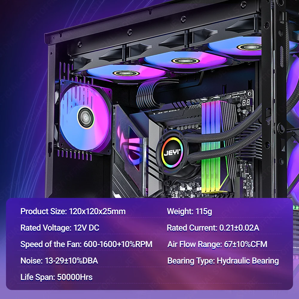 JEYI 120mm PC ARGB พัดลมระบายความร้อน AURA SYNC RGB พัดลมคอมพิวเตอร์ Ultra เงียบฮีทซิงค์ Ventilador พร้อม 4PIN PWM และ 5V 3PIN ARGB พอร์ต