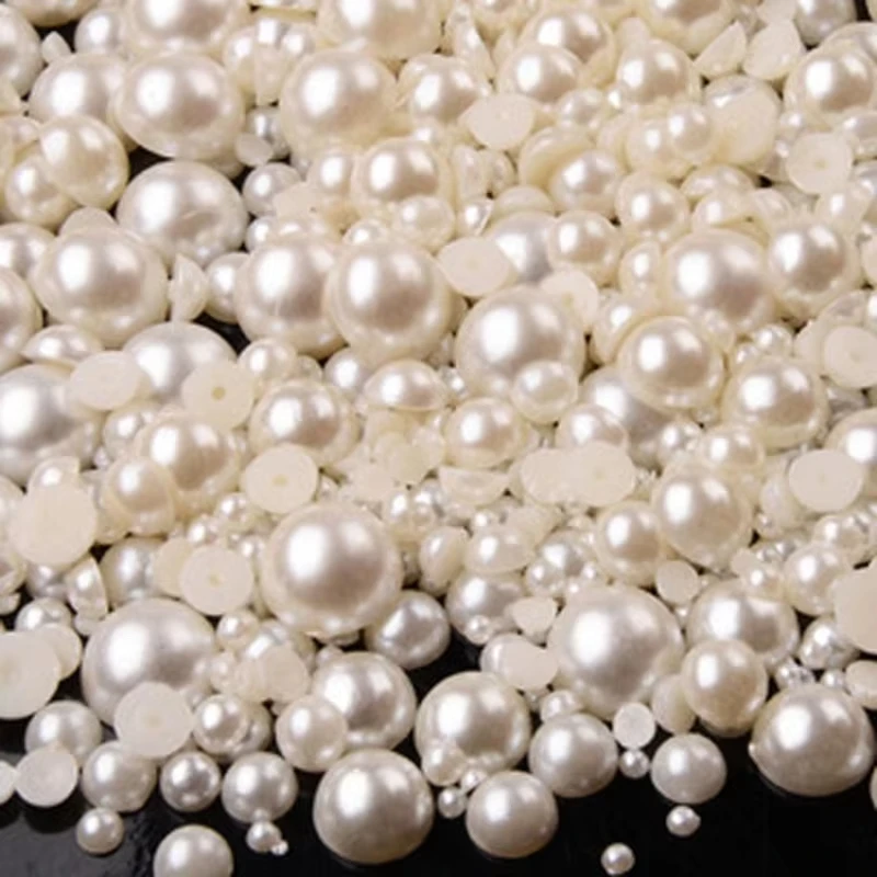 

100Pcs Round Imitation Pearls Half Flatback Pearl Beads White Beige for DIY Craft Jewelry Scrapbooking Projects 2mm to 16mm
