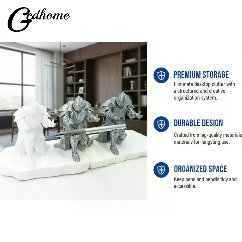 Creative Ninja-Style Single Kneeling Knight Pen Holder Armor Knight Kneeling Figurine Pen Holder Desktop Stand Storage Decor