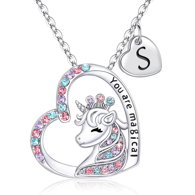 Einhorn-Halskette mit Anfangsbuchstaben „You Are Magical Horse“-Anhänger-Halsketten für Mädchen, Geburtstagsgeschenke