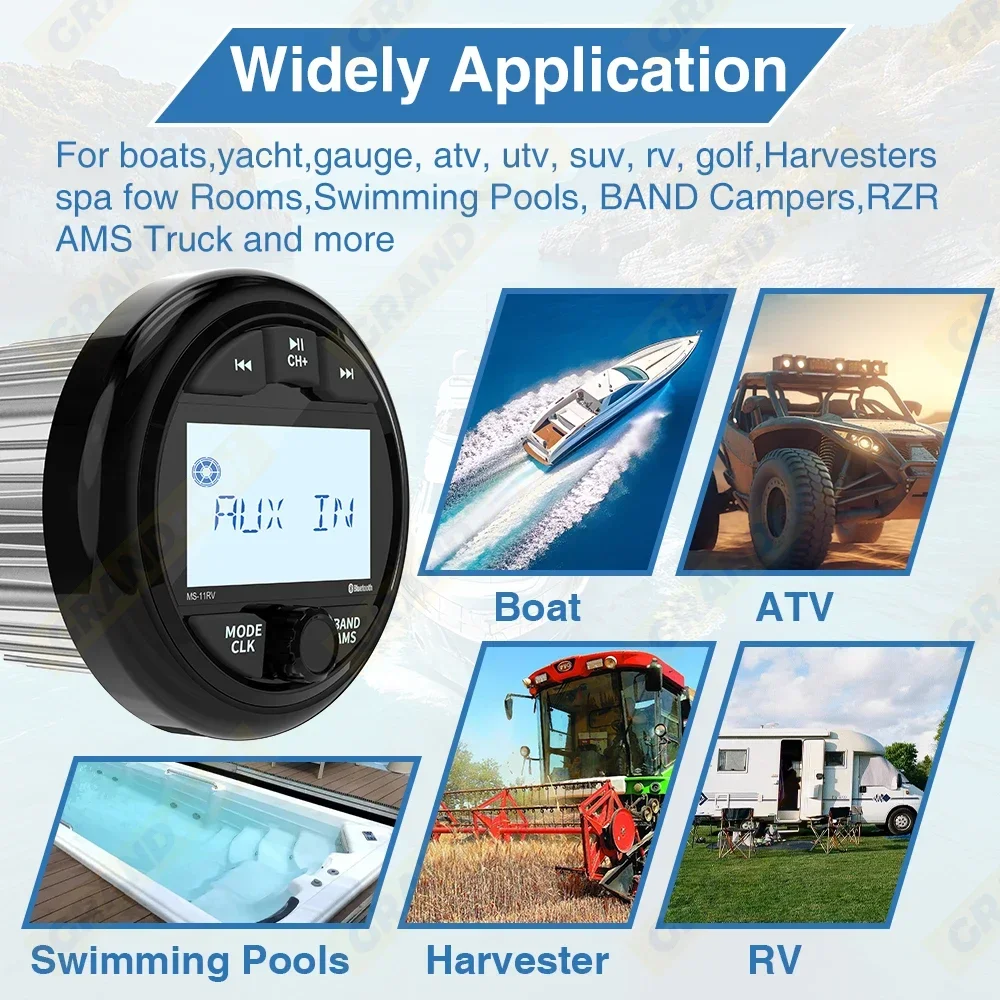 Marine Stereo Boat Radio IPX5 Waterproof Bluetooth FM AM With Speaker Player For Yacht Gauge ATV UTV RV Golf Cart Speedboat