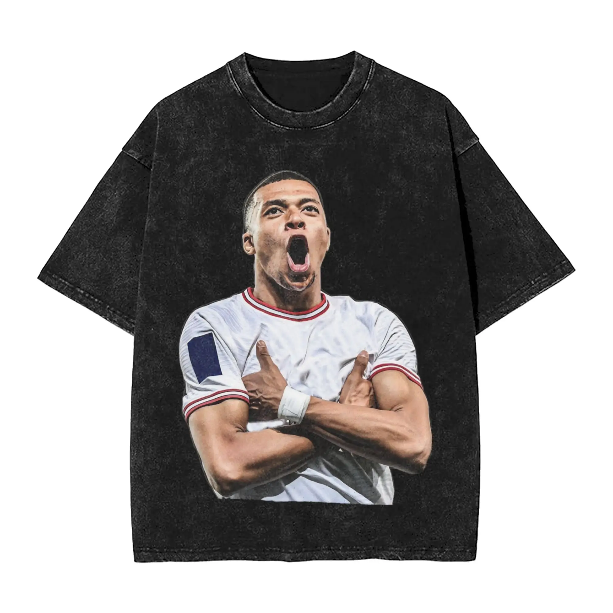 Mbappes Washed T Shirt Streetwear Hip Hop Cool T-Shirt Soccer Football Tees Tops for Men Women Cotton Oversize Graphic