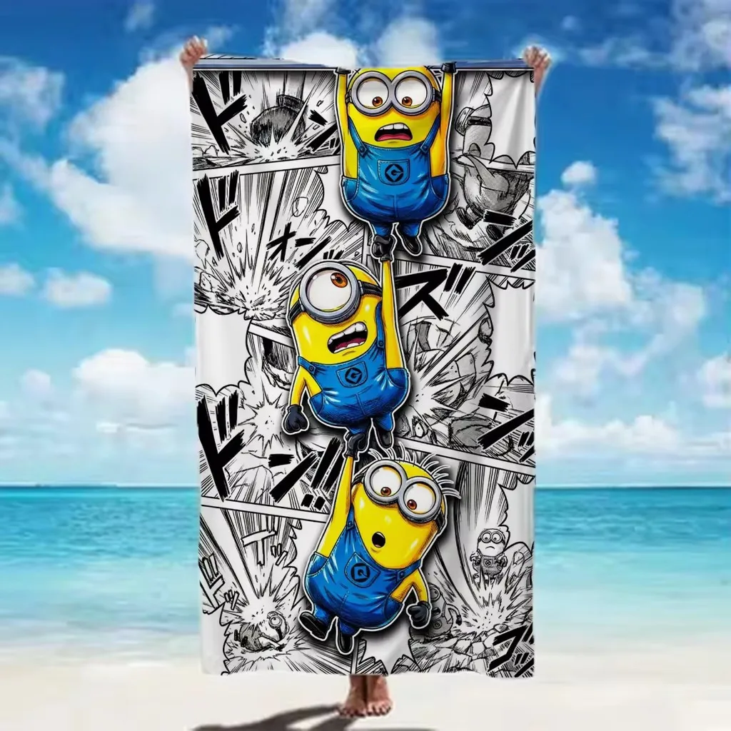 Group Minions Print Beach Towel Quick Dry Microfiber Bath Towel Swimming Blanket Funny Cartoon Gift for Minion Movie Fans