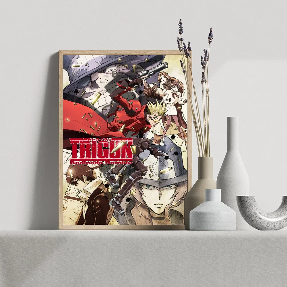 1PCAnime Trigun Poster Movie Sticky Posters Retro Kraft Paper Sticker DIY Room Bar Cafe Aesthetic Art Wall Painting