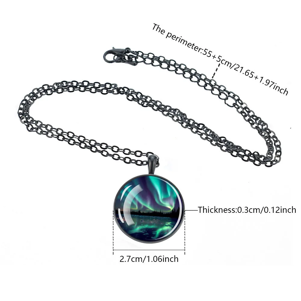 New Northern Lights Necklaces Aurora Borealis Streamers Glass Dome Pendant Chains Necklace for Women Men Astronomy Jewelry Gift