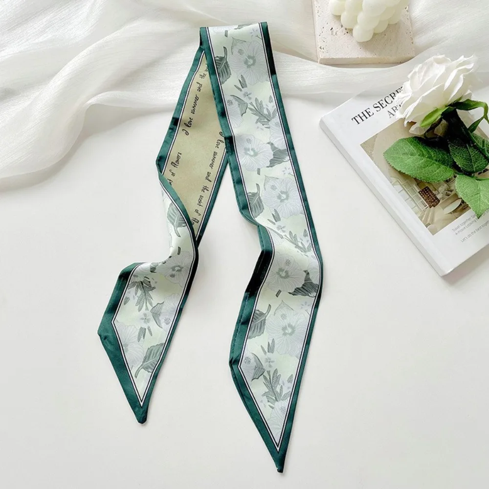 

Elagant Floral Silk Satin Scarf Long Neckerchief Tied Hairband Bag Decoration Narrow Thin Vacation Headscarf