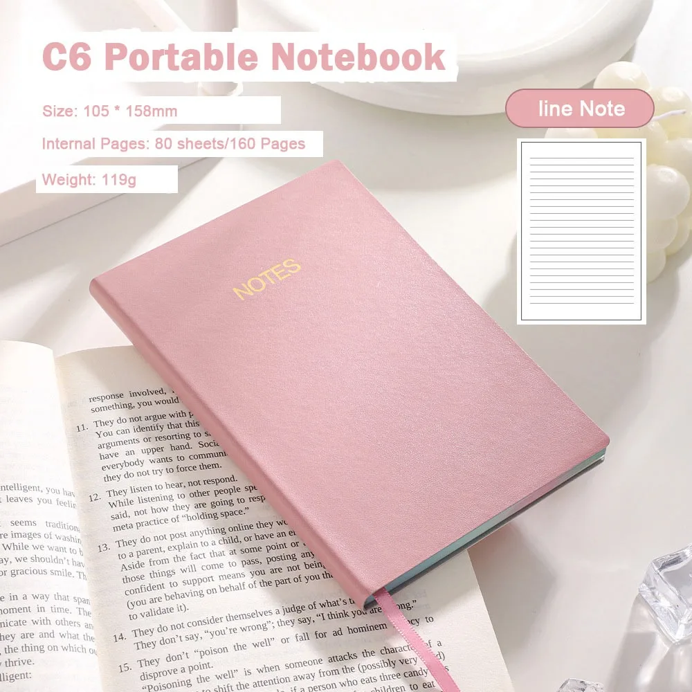 

Trendy 160 Pages Student Notebook Portable 4.13x6.22in Journal for Writing Thickened PU Leather Business Notebook” For Office