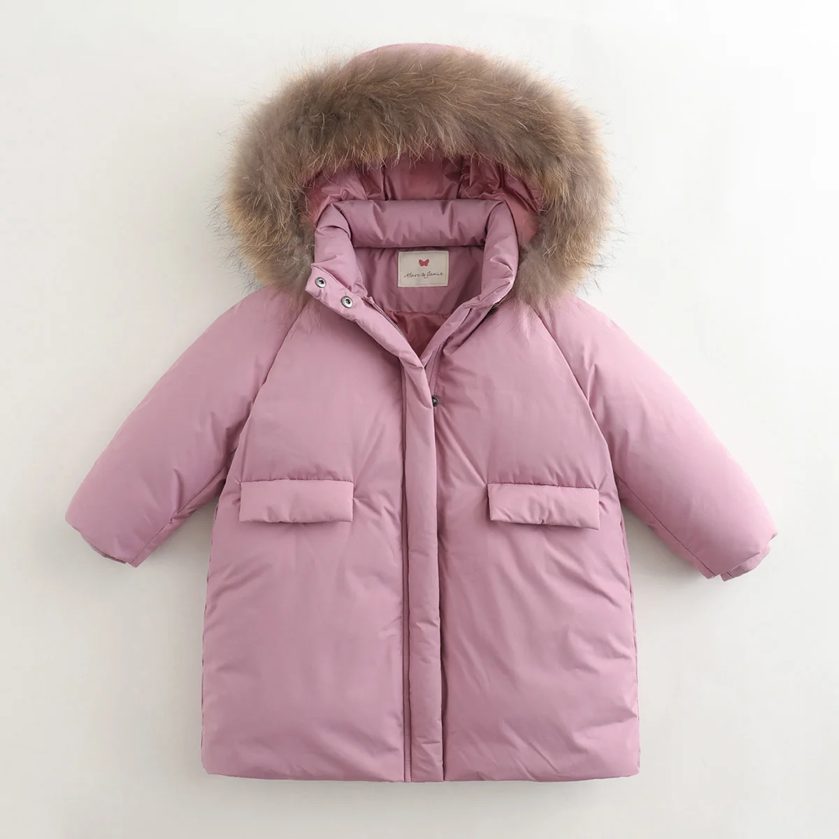 MARC&JANIE   Girls Winter Thick Long Ultra Light Down Jacket with Raccoon Fur Collar 213605 French Series