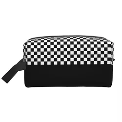 Custom Travel Black And White Checkered Toiletry Bag Checkerboard Pattern Cosmetic Makeup Organizer Beauty Storage Dopp Kit Box