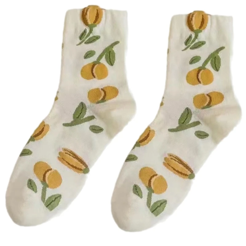 Women's Flower Socks Korean Casual Wear Midcalf Socks for Spring Autumn W3JF